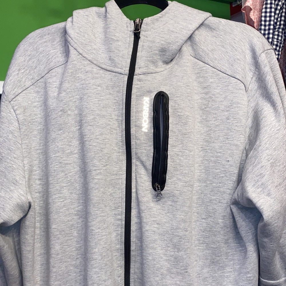 Men’s Like New Gray Karbon zip up hoodie with zip pocket size XXL very soft